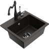 Mexen Milo granite sink 1-bowl with Carla kitchen tap, black/golden metallic - 6505-75-670700-70-B