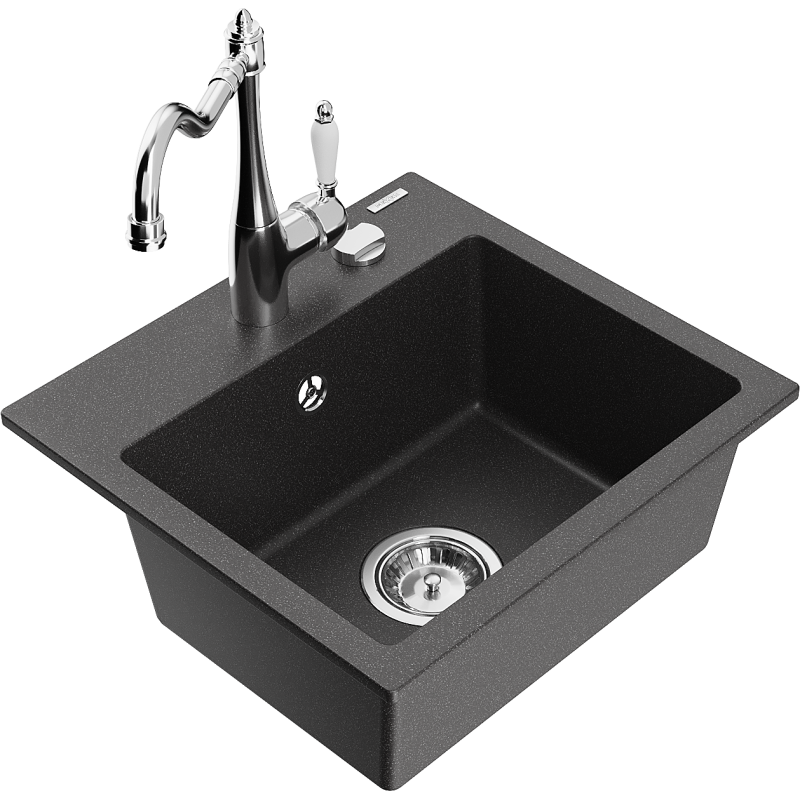 Mexen Milo granitdiskho med 1 facka och köksblandare Carla, svart med stänkmönster - 6505-76-670700-00