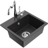 Mexen Milo granite kitchen sink 1-bowl with Carla kitchen tap, black speckled - 6505-76-670700-00