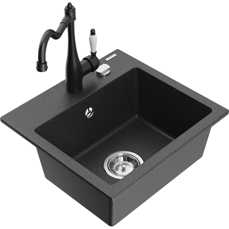 Mexen Milo 1-bowl Granite Kitchen Sink with Carla Faucet, Black Speckled - 6505-76-670700-70