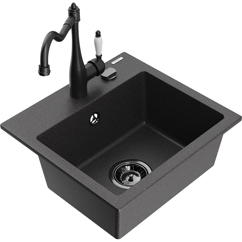 Mexen Milo lava-louça de granito de 1 cuba com torneira de cozinha Carla, preto salpicado - 6505-76-670700-70-B