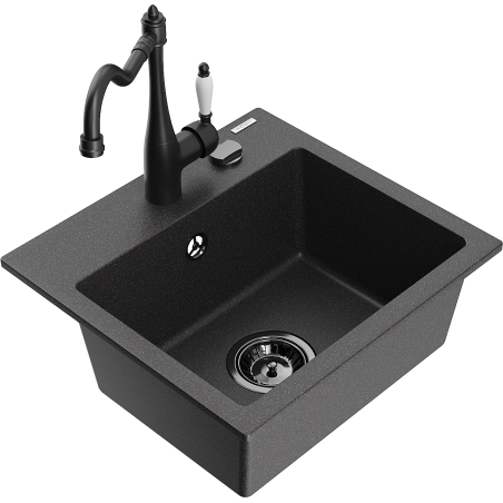 Mexen Milo fregadero de granito de 1 compartimento con grifo de cocina Carla, negro moteado - 6505-76-670700-70-B