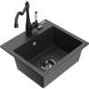 Mexen Milo fregadero de granito de 1 compartimento con grifo de cocina Carla, negro moteado - 6505-76-670700-70-B