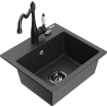 Mexen Milo granite kitchen sink single-bowl with Carla kitchen tap, black speckled - 6505-76-670700-70-B