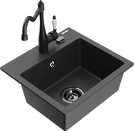 Mexen Milo lava-louça de granito de 1 cuba com torneira de cozinha Carla, preto salpicado - 6505-76-670700-70-B