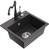 Mexen Milo fregadero de granito 1-cubeta con grifo de cocina Carla, negro moteado - 6505-76-670700-76