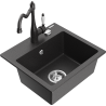 Mexen Milo Granitspüle 1-Kammer mit Küchenarmatur Carla, schwarz gesprenkelt - 6505-76-670700-76