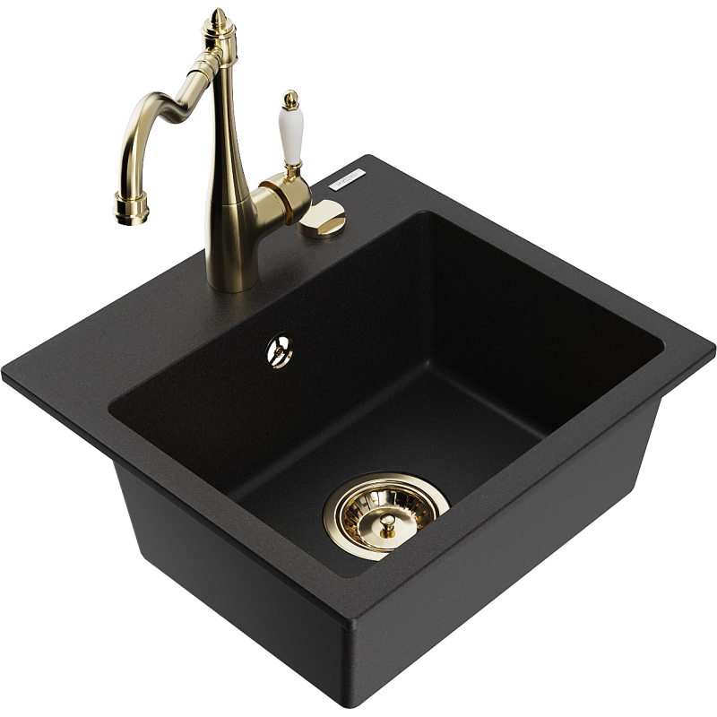 Mexen Milo fregadero de granito de 1 compartimento con grifo de cocina Carla, negro - 6505-77-670700-50