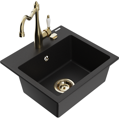 Mexen Milo lava-loiça de granito com 1 cuba e misturadora de cozinha Carla, preto - 6505-77-670700-50