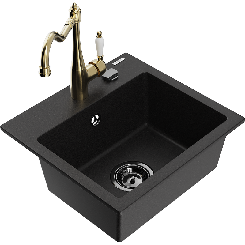 Mexen Milo fregadero de granito de 1 cubeta con grifo de cocina Carla, negro - 6505-77-670700-50-B