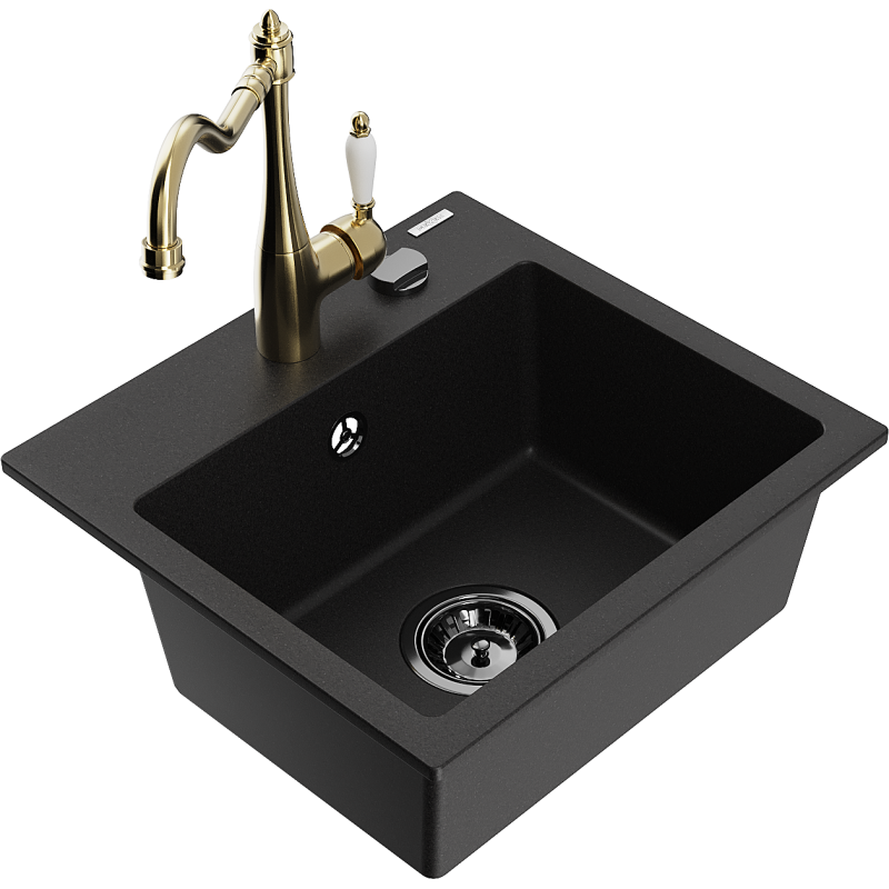 Mexen Milo granitdiskho 1-fack med köksblandare Carla, svart - 6505-77-670700-50-B