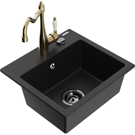 Mexen Milo fregadero de granito de 1 cubeta con grifo de cocina Carla, negro - 6505-77-670700-50-B