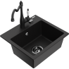 Mexen Milo granite sink 1-bowl with Carla kitchen tap, black - 6505-77-670700-70-B