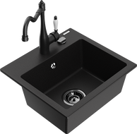 Mexen Milo fregadero de cocina de granito de 1 seno con grifo de cocina Carla, negro - 6505-77-670700-70-B