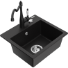 Mexen Milo granite sink 1-bowl with Carla kitchen tap, black - 6505-77-670700-70