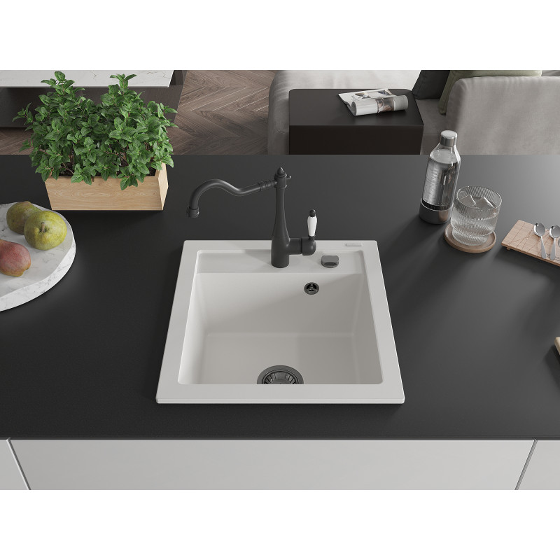 Mexen Vito fregadero de granito de 1 cubeta con grifo de cocina Carla, blanco - 6503-20-670700-70