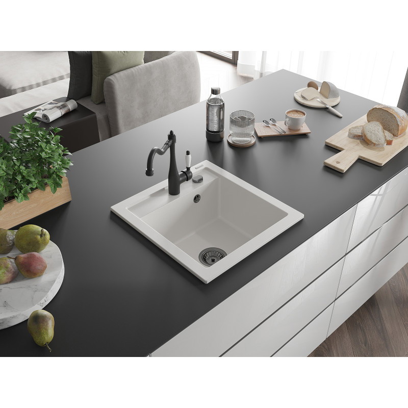 Mexen Vito fregadero de granito de 1 cubeta con grifo de cocina Carla, blanco - 6503-20-670700-70