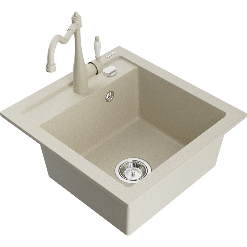 Mexen Vito Granit-Spüle 1-Becken mit Küchenarmatur Carla, beige - 6503-69-670700-69