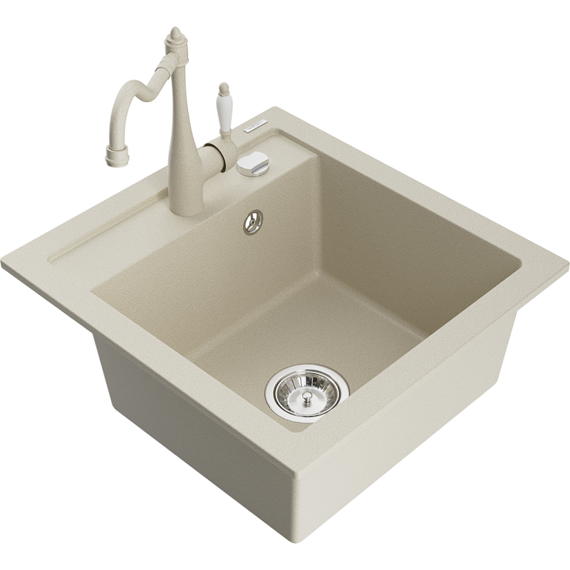 Mexen Vito granitdiskbänk med 1 ho och köksblandare Carla, beige - 6503-69-670700-69