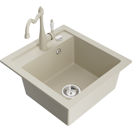 Mexen Vito Granitspüle 1-becken mit Küchenarmatur Carla, beige - 6503-69-670700-69