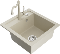Mexen Vito 1-bowl granite sink with Carla kitchen faucet, beige - 6503-69-670700-69