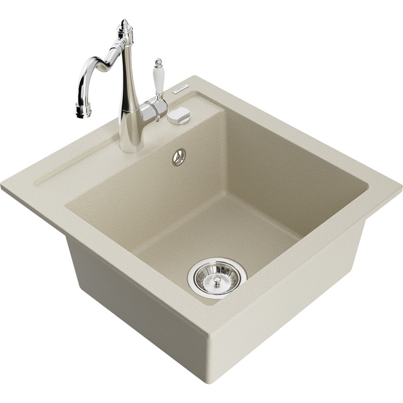 Mexen Vito fregadero de granito de 1 cubeta con grifo de cocina Carla, beige - 6503-69-670700-00