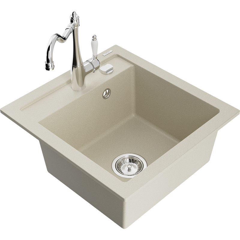 Mexen Vito granitische spoelbak met 1 kom en keukenkraan Carla, beige - 6503-69-670700-00