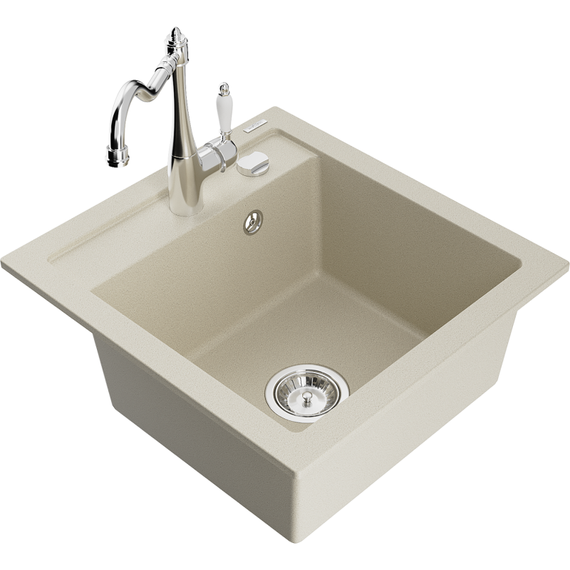 Mexen Vito single-bowl granite sink with Carla kitchen tap, beige - 6503-69-670700-00