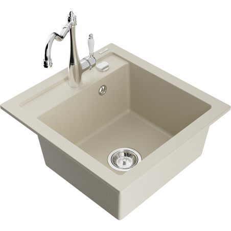 Mexen Vito fregadero de granito de 1 seno con grifo de cocina Carla, beige - 6503-69-670700-00