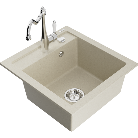 Mexen Vito single-bowl granite sink with Carla kitchen tap, beige - 6503-69-670700-00