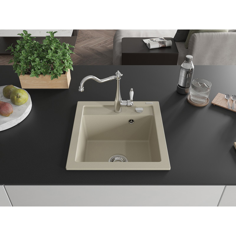 Mexen Vito fregadero de granito de 1 seno con grifo de cocina Carla, beige - 6503-69-670700-00