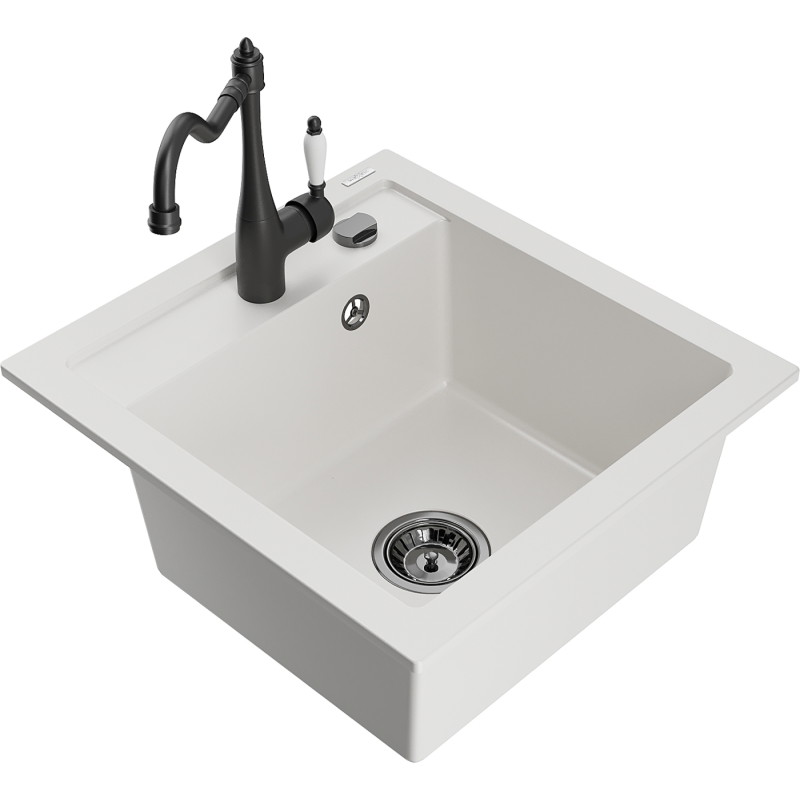 Mexen Vito fregadero de granito de 1 seno con grifo de cocina Carla, blanco - 6503-20-670700-70