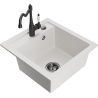 Mexen Vito granite sink 1-bowl with Carla kitchen tap, white - 6503-20-670700-70