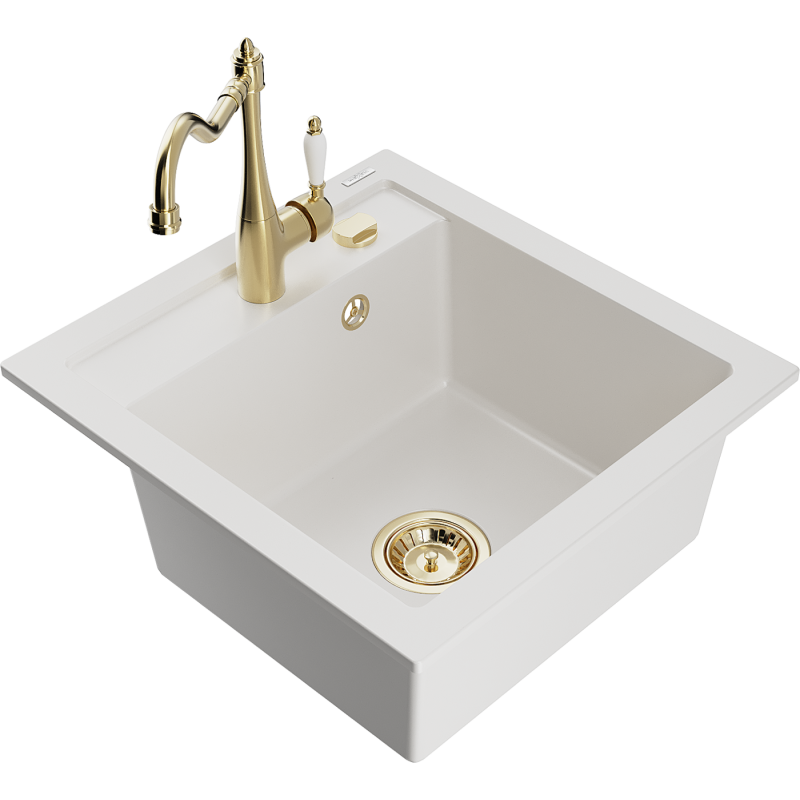 Mexen Vito fregadero de granito 1 seno con grifo de cocina Carla, blanco - 6503-20-670700-50