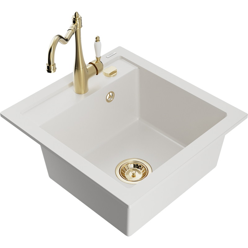 Mexen Vito fregadero de granito de 1 cubeta con grifo de cocina Carla, blanco - 6503-20-670700-50