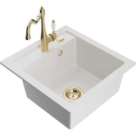 Mexen Vito fregadero de granito de 1 compartimiento con grifo de cocina Carla, blanco - 6503-20-670700-50