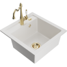 Mexen Vito 1-compartment granite sink with kitchen faucet Carla, white - 6503-20-670700-50