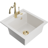 Mexen Vito granite kitchen sink 1-bowl with Carla kitchen tap, white - 6503-20-670700-50