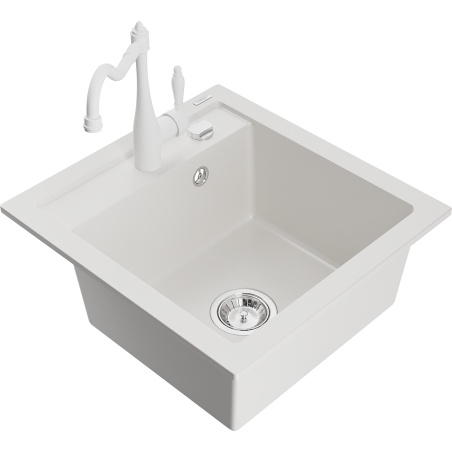 Mexen Vito fregadero de cocina de granito de 1 cámara con grifo de cocina Carla, blanco - 6503-20-670700-20