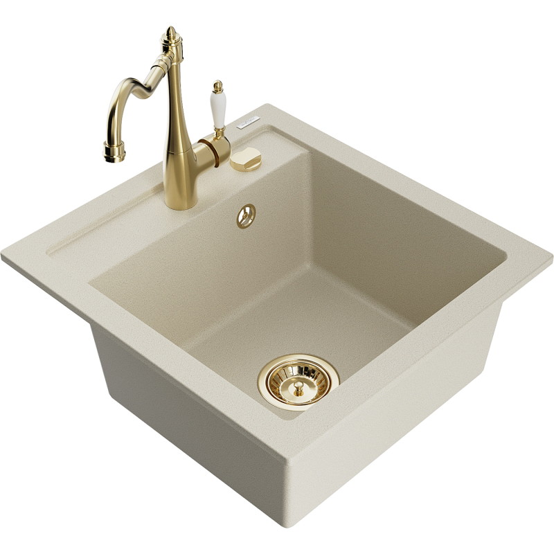 Mexen Vito granitspüle 1-becken mit küchenarmatur Carla, beige - 6503-69-670700-50