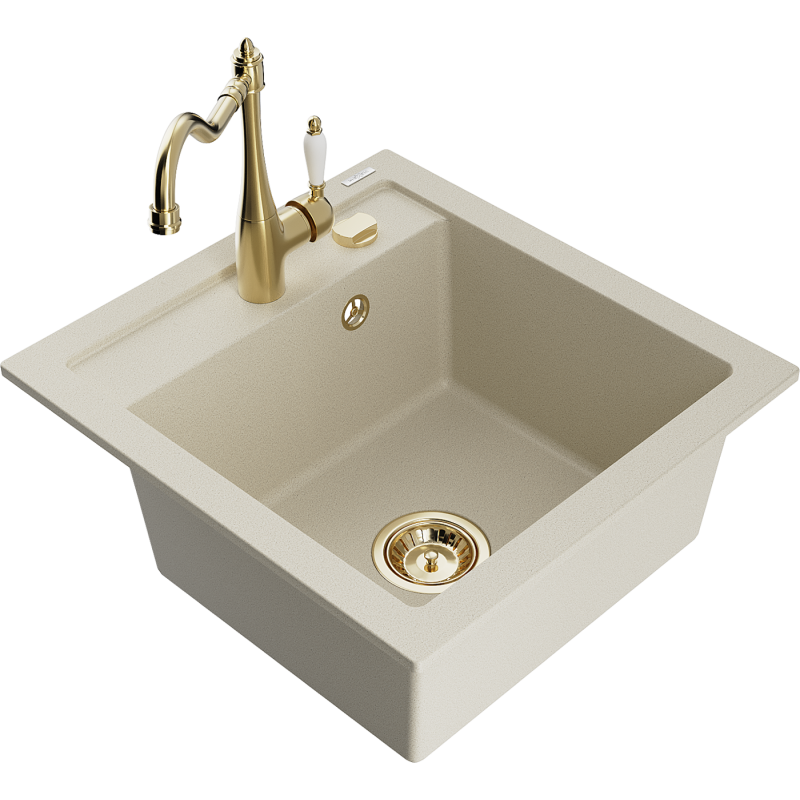 Mexen Vito lava-loiça de granito de 1 cuba com torneira de cozinha Carla, bege - 6503-69-670700-50