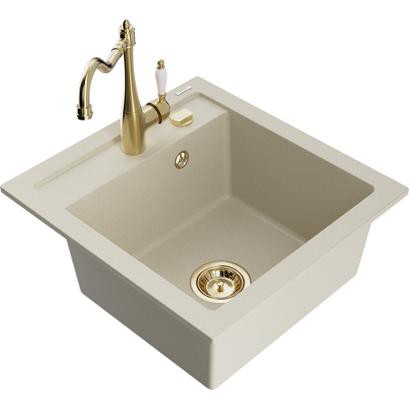Mexen Vito granitdiskho med en kammare och köksblandare Carla, beige - 6503-69-670700-50