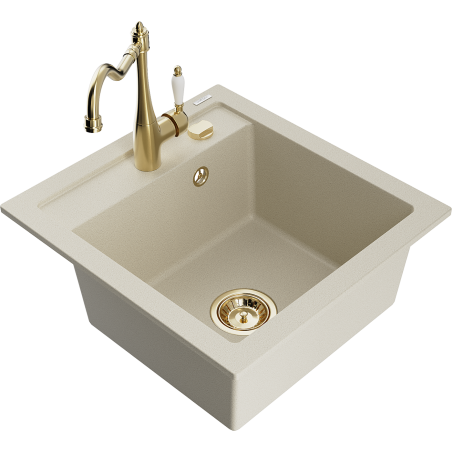 Mexen Vito granitische spoelbak met 1 bak en keukenmengkraan Carla, beige - 6503-69-670700-50
