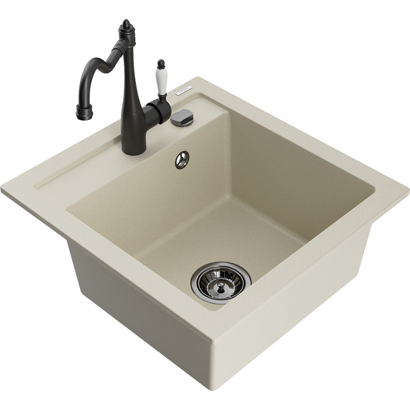 Mexen Vito fregadero de granito de 1 cubeta con grifo de cocina Carla, beige - 6503-69-670700-70
