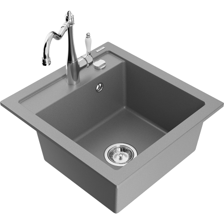 Mexen Vito fregadero de granito de 1 seno con grifo de cocina Carla, gris - 6503-71-670700-00