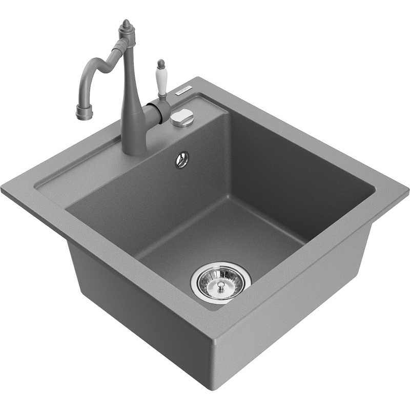 Mexen Vito lava-loiça de granito de 1 bacia com torneira de cozinha Carla, cinzento - 6503-71-670700-71