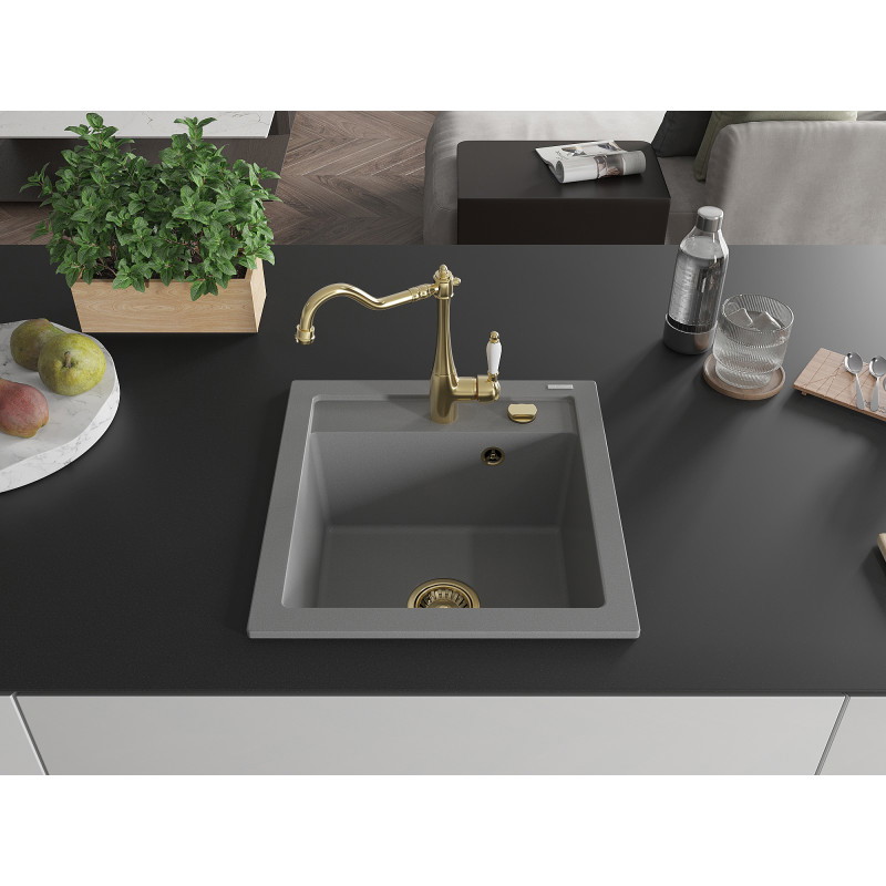 Mexen Vito fregadero de granito de 1 seno con grifo de cocina Carla, gris - 6503-71-670700-50