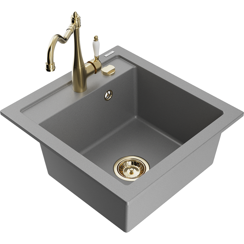 Mexen Vito fregadero de granito de 1 cubeta con grifo de cocina Carla, gris - 6503-71-670700-50