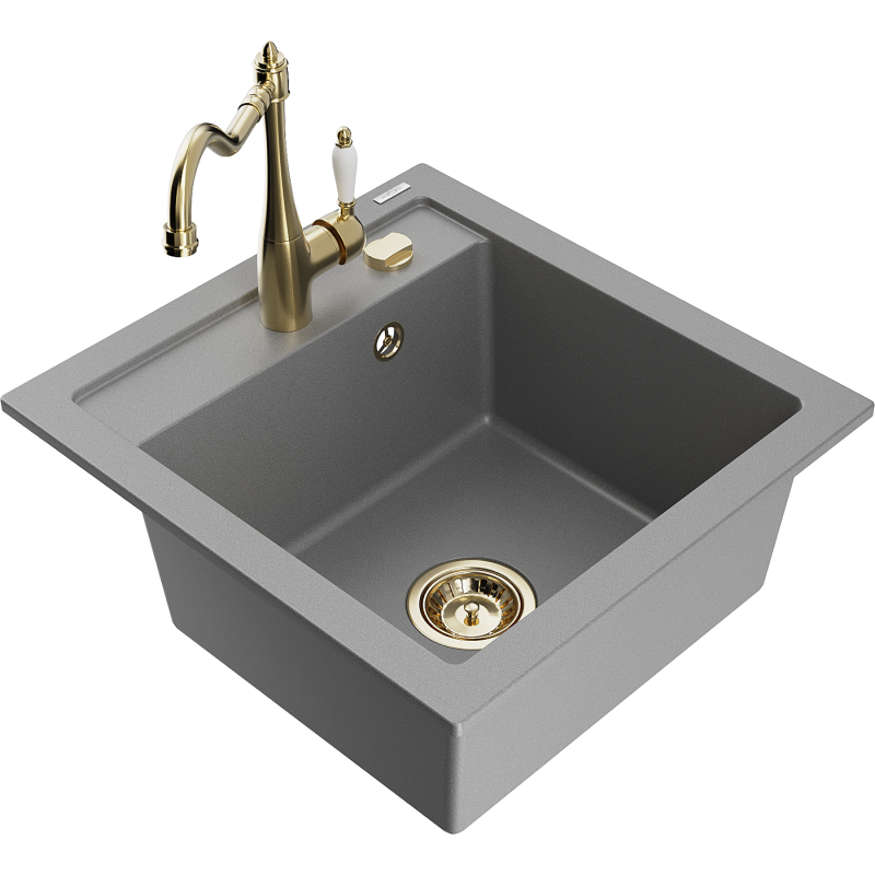 Mexen Vito lavello in granito a 1 vasca con miscelatore cucina Carla, grigio - 6503-71-670700-50