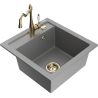 Mexen Vito granite sink 1-bowl with Carla kitchen tap, grey - 6503-71-670700-50